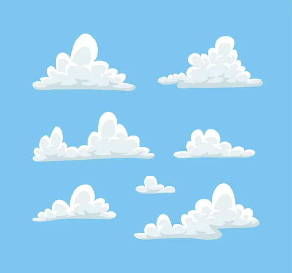 Set Funny Clouds Flat Style Blue Background Hand Drawn Illustration — Stock Vector