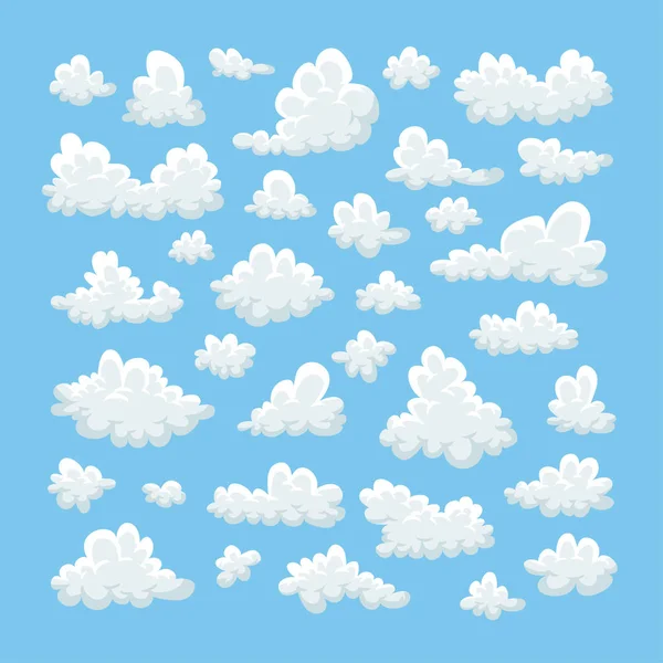 Állítsa Vicces Felhők Lapos Stílusban Kék Háttér Kézzel Rajzolt Illusztráció — Stock Vector