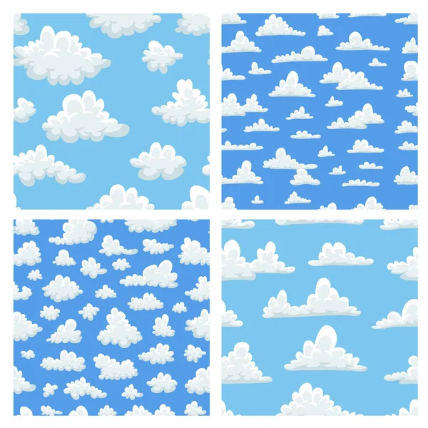 青い背景に漫画風の面白い雲とシームレスなパターンのセット 手描きイラストスカイ 創造的な芸術作品 実際のベクトル天気図 — ストックベクタ