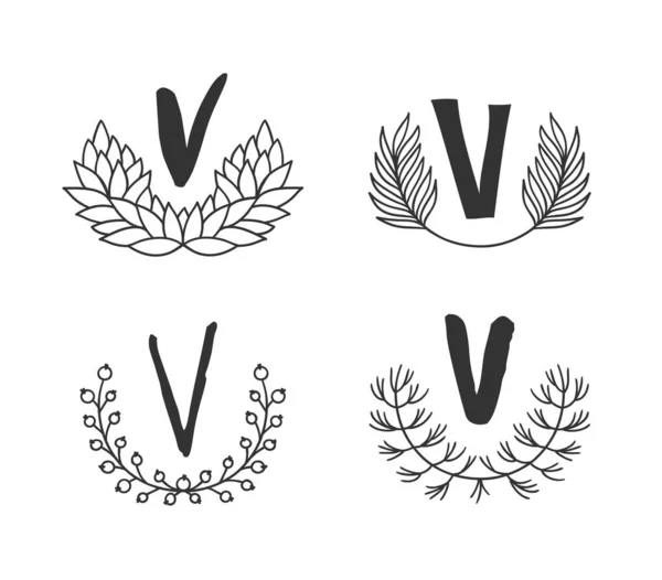 Ensemble Dessiné Main Objets Monogrammes Pour Usage Conception Fleur Vectorielle — Image vectorielle