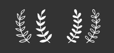 Tasarım için elle çizilmiş bir dal. Beyaz Vektör karalama çiçekleri. Soyut kalem boho çizimi. Sanatsal illüstrasyon elemanları kara tebeşir tahtasında bitki ve çiçek açar