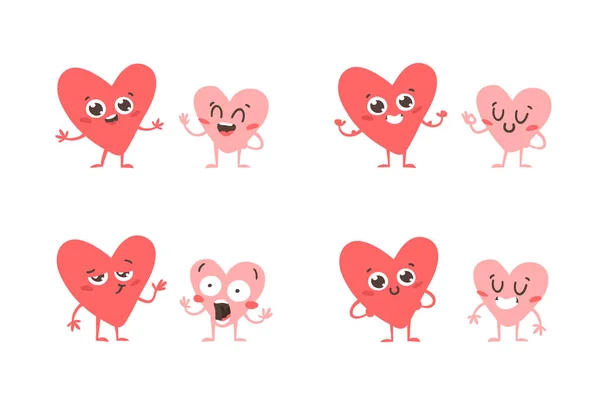 Cartoon Drawing Set Hearts Emoji Hand Drawn Emotional Characters Actual — Stock vektor