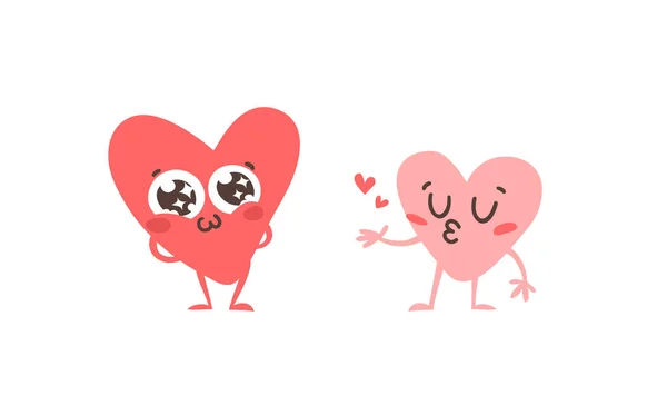 Cartoon Tekening Set Van Harten Emoji Hand Getekend Emotionele Karakters — Stockvector