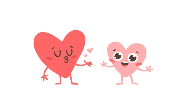 Disegno Cartone Animato Serie Cuori Emoji Personaggi Emotivi Disegnati Mano — Vettoriale Stock