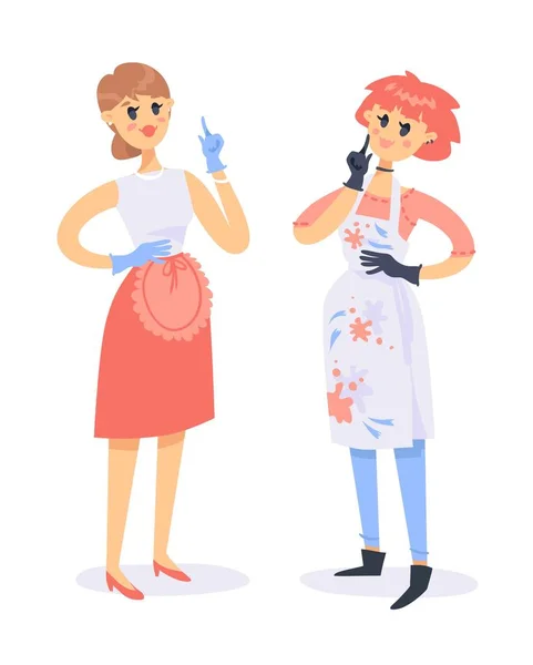 Cartoon Style Character Vector Illustration Woman Apron Latex Gloves Hand — Stok Vektör