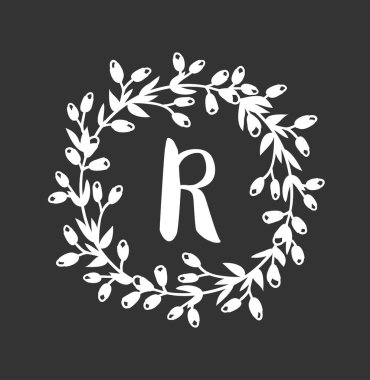 Tasarım için el yazısıyla çizilmiş nesne. Siyah tebeşir tablosuna beyaz vektör karalama çiçeği ve büyük harf. Soyut kalem boho dal çizimi. Sanatsal çizim elementleri bitki