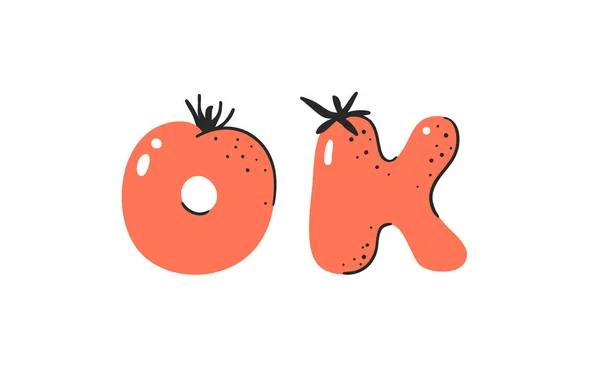 卡通矢量图解Tomatos Abc 手绘素食素食素食手绘字体 — 图库矢量图片