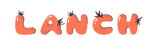 Cartoon Vektor Illustration Tomaten Abc Handgezeichnete Schrift Mit Veganem Essen — Stockvektor