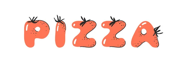 卡通矢量图解Tomatos Abc 手绘素食字体和单词Pizza 实际创作艺术素食字母表 — 图库矢量图片