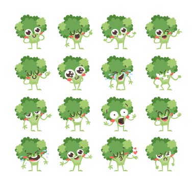 Vejetaryen emojisi çizim seti. El yapımı duygusal yemek. Gerçek Vektör çizimi abrokoli. Yaratıcı mürekkep sanatı yemeği.