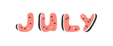 Karpuz Abc. Çizgi film vektör illüstrasyon meyve yazı tipi. El çizimi vejetaryen yemeği. Gerçek yaratıcı vegan sanat eserleri. Karpuz Abc ve Temmuz