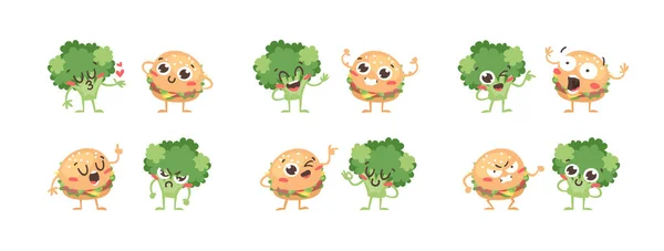 Set Gambar Kartun Emoji Tangan Ditarik Meal Actual Vector Ilustrasi - Stok Vektor