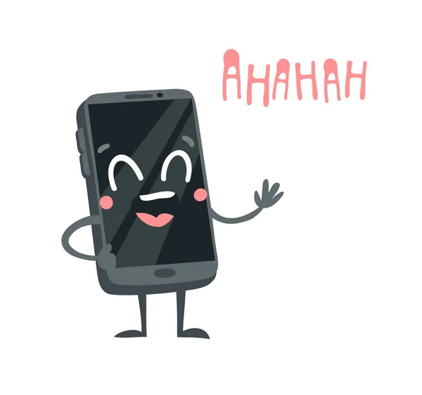 Dibujos Animados Gadget Emoji Teléfono Emocional Dibujado Mano Personaje Ilustración — Vector de stock