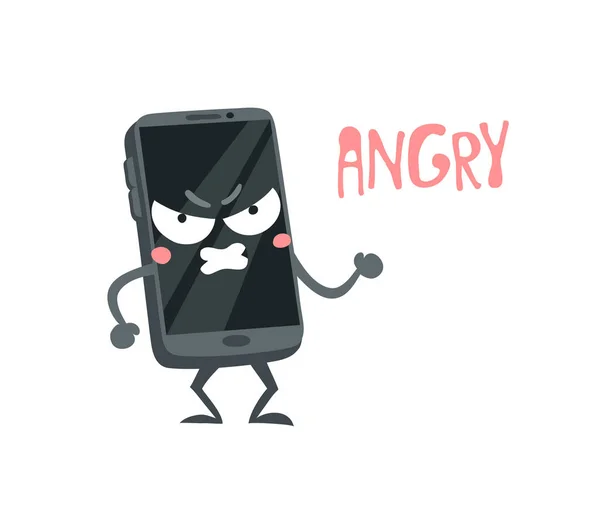 Desenho Desenhos Animados Gadget Emoji Telefone Emocional Desenhado Mão Personagem —  Vetores de Stock