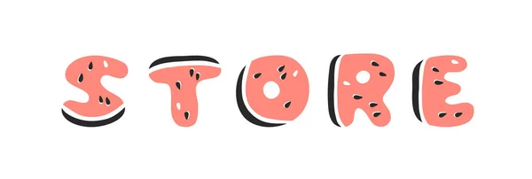 西瓜Abc 卡通矢量显示水果字体 手绘素食素食 实际创作的创作作品 西瓜Abc和Word Store — 图库矢量图片