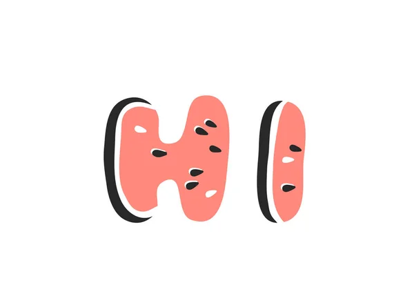 Watermeloen Abc Cartoon Vector Illustratie Fruit Lettertype Met Hand Getekend — Stockvector