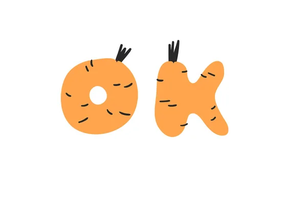 Hand Drawn Carrot Abc Word Cartoon Vector Illustration Veggies Font — Stock Vector