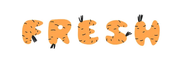 Hand Drawn Carrot Abc Word Fresh Cartoon Vector Illustration Veggies — Stock Vector