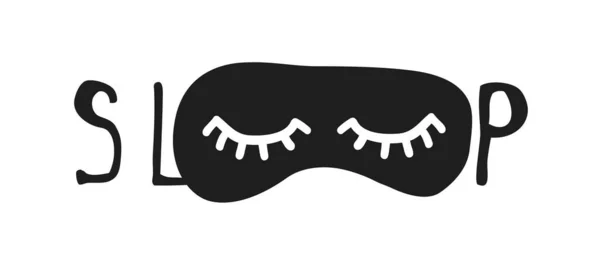 Oggetti Disegnati Mano Sleep Routines Testo Vector Cozy Illustration Maschera — Vettoriale Stock
