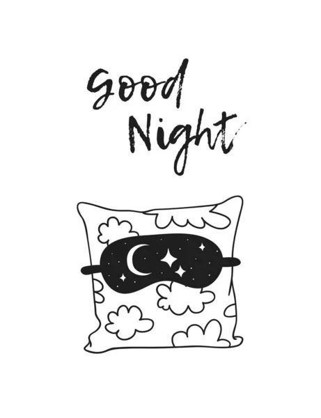 Handgezeichnete Objekte Über Schlafroutinen Und Text Vector Cozy Illustration Schlafmaske — Stockvektor