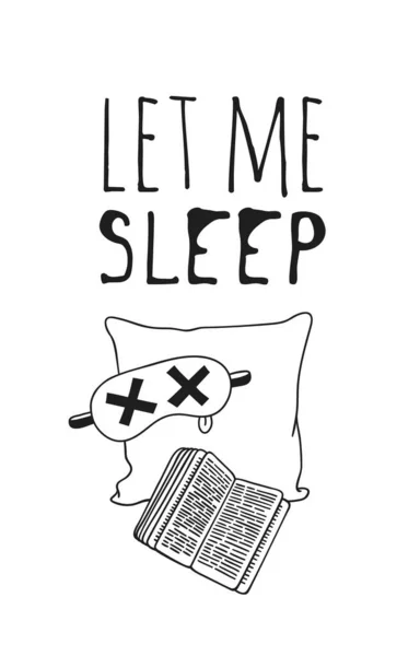 Oggetti Disegnati Mano Sleep Routines Testo Vector Cozy Illustration Sleeping — Vettoriale Stock