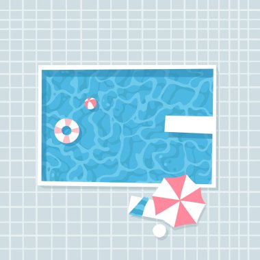 El çizimi yaz resimli lüks havuz. Gerçek tropikal vektör arkaplanı. Sanatsal karikatür, su dokusu çiziyor. Yaratıcı Rahatlama Vibes sanat çalışması