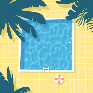 El çizimi yaz resimli lüks havuz. Gerçek tropikal vektör arkaplanı. Sanatsal karikatür, su dokusu çiziyor. Yaratıcı Rahatlama Vibes sanat çalışması