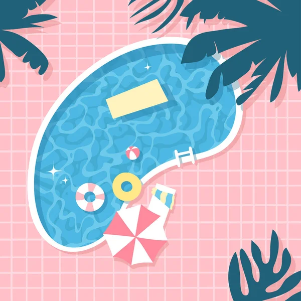 El çizimi yaz resimli lüks havuz. Gerçek tropikal vektör arkaplanı. Sanatsal karikatür, su dokusu çiziyor. Yaratıcı Rahatlama Vibes sanat çalışması