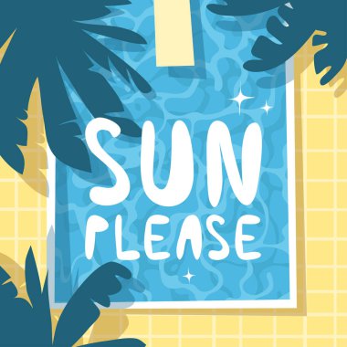 El çizimi yaz resimli lüks havuz ve Summer hakkında mesaj. Gerçek tropikal vektör arkaplanı. Sanatsal karikatür, su dokusu çiziyor. Yaratıcı Rahatlama Vibes sanat çalışması