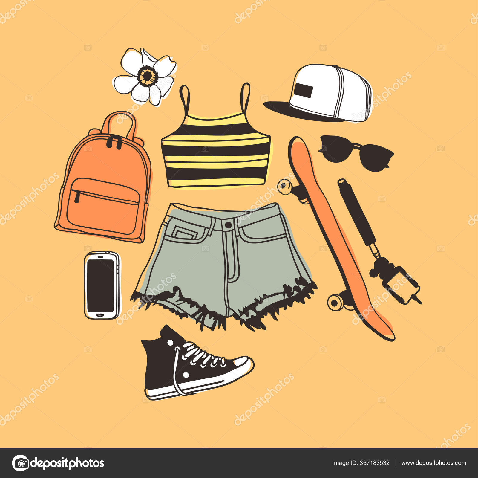 Hand Drawn Fashion Illustration Summer Outfit Season Look Orange