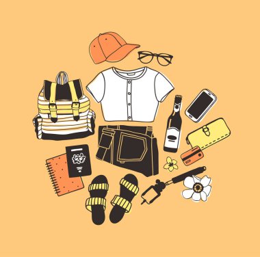 El çizimi Moda İllüstrasyon Yazı Kıyafeti. Turuncu Vektör Arkaplanı 'na bakın. Sanatsal Acemi Çizimi Gerçek Giyim. Yaratıcı Mürekkep Sanatı