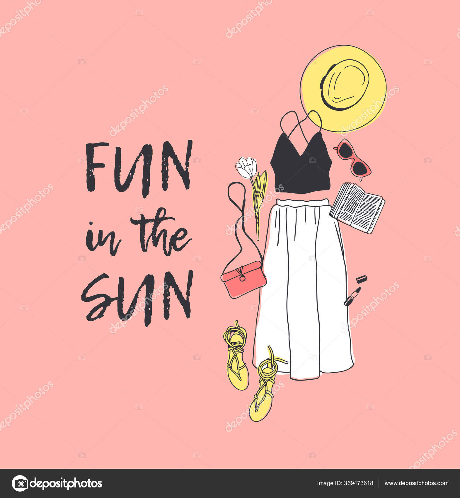 Hand Drawn Fashion Illustration Summer Outfit Text Season Look Orange Stock  Vector by ©pomolchim 369473618, image size:1570x1700