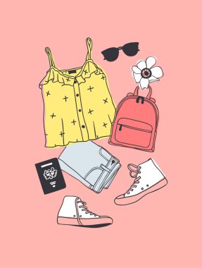 El çizimi Moda İllüstrasyon Yazı Kıyafeti. Turuncu Vektör Arkaplanı 'na bakın. Sanatsal Acemi Çizimi Gerçek Giyim. Yaratıcı Mürekkep Sanatı