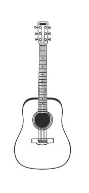 El çizimi iç mekan beyaz arka plan. Vektör Cozy Line Illustration. Yaratıcı sanat eserleri. Doodle akustik gitar çiziyor