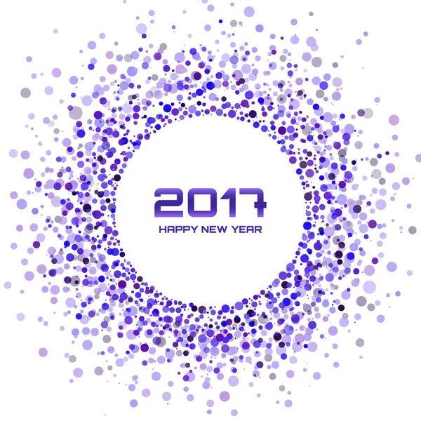 Círculo violeta Año Nuevo 2017 borde sobre fondo blanco. Transparente confeti círculos marco de año nuevo. Luz violeta círculo fondo . — Vector de stock