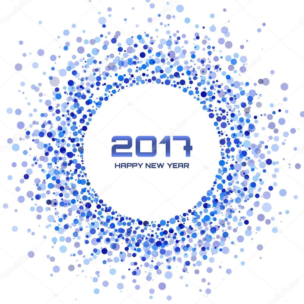 Blue Circle New Year 2017 on white Background. Transparent blue circles frame. Vector illustration