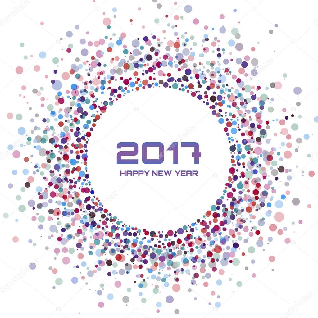 Incandescente coriandoli cerchio anno nuovo disegno della struttura Capodanno cartolina cerchio colorato vibrante Illustrazione di vettore — Vettoriali di