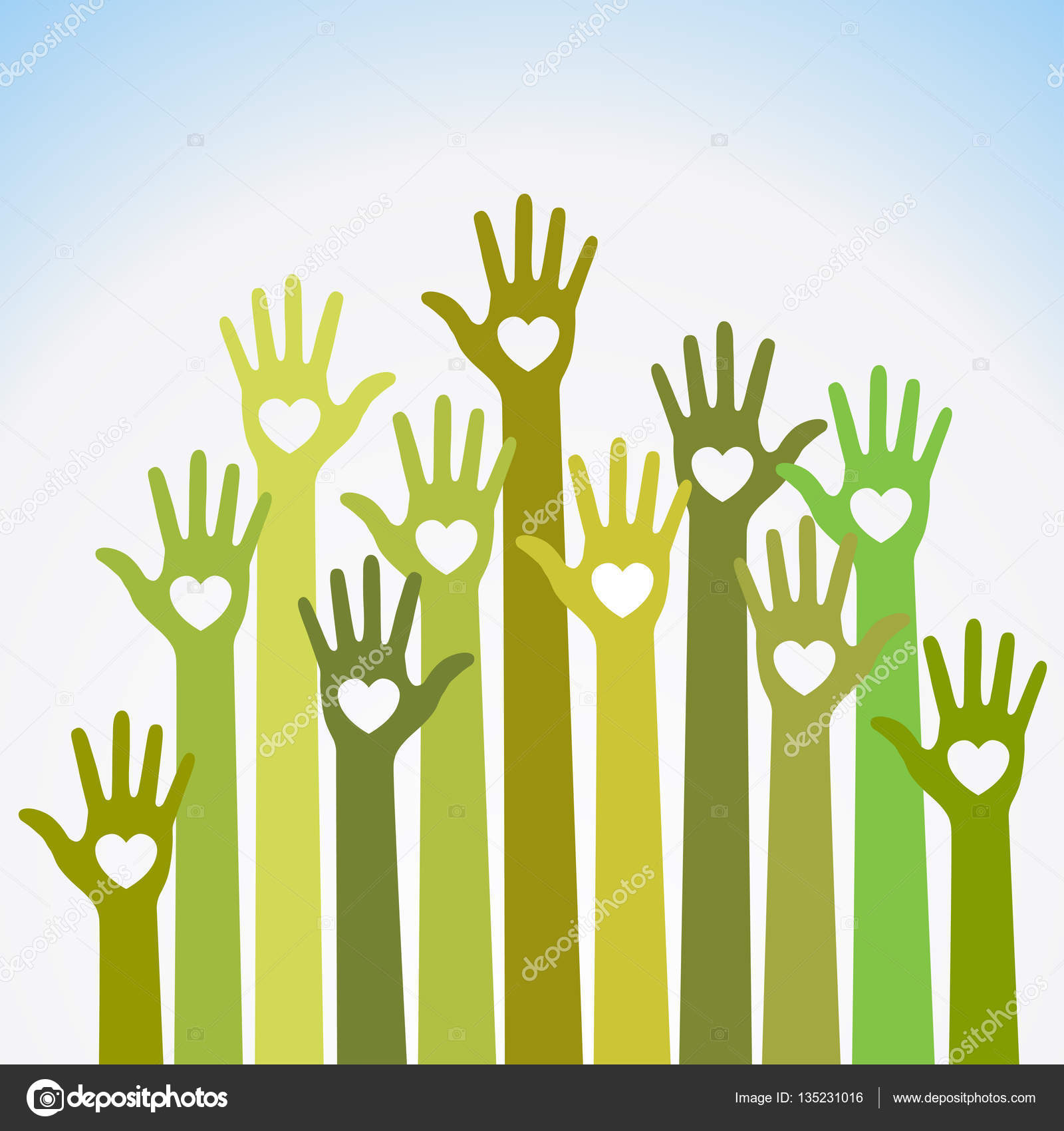 Verde giallo colorato cura a cuori vector logo mani Mani del Verde giallo colorato cura a cuori vector logo mani Mani del cuore di volontari a emblema di vettore Icona di mani di vettore Istruzione sanit medici