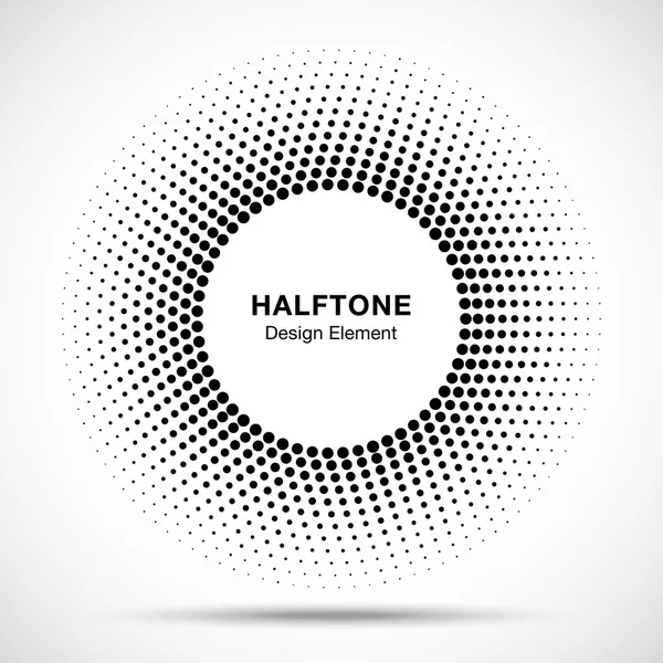 Черный абстрактный кружок Halfone Dots Design Element для лечения, косметики. Круг пограничной иконы полутоновые круглые точечные векторные элементы. Эмблема полутоновой окружности, векторная иллюстрация . — стоковый вектор