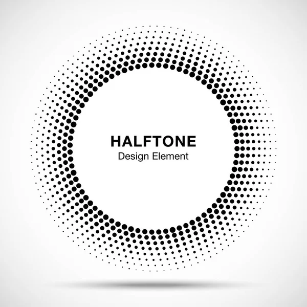 Black Abstract Circle Frame Halftone Dots Logo Design Element for medical treatment, cosmetic. Circle Border Icon halftone round dot vector elements. Halftone circle emblem, vector illustration. — Stock Vector