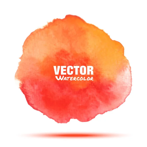 Helder rood - oranje transparante aquarel vector vlek. Levendige aquarel vector plek ontwerpelement geïsoleerd op een witte achtergrond. Vervagen van vlek oranje geel aquarel vectorillustratie — Stockvector