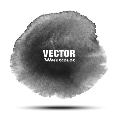 Koyu gri siyah şeffaf suluboya vektör daire leke gerçekçi kağıt suluboya dokulu beyaz arka plan üzerinde izole. Aquarelle gri canlı yer. Hafif yıkama çizim tasarım öğesi bulanıklık.