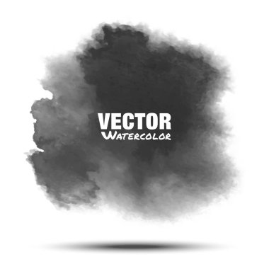 Koyu gri siyah şeffaf suluboya vektör daire leke gerçekçi kağıt suluboya dokulu beyaz arka plan üzerinde izole. Aquarelle gri canlı yer. Hafif yıkama çizim tasarım öğesi bulanıklık.