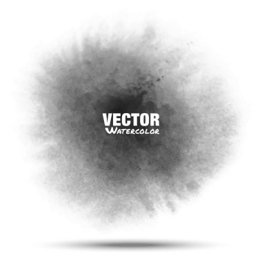 Koyu gri siyah şeffaf suluboya vektör daire leke gerçekçi kağıt suluboya dokulu beyaz arka plan üzerinde izole. Aquarelle gri canlı yer. Hafif yıkama çizim tasarım öğesi bulanıklık.