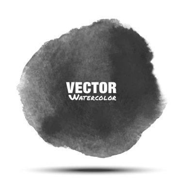 Koyu gri siyah şeffaf suluboya vektör daire leke gerçekçi kağıt suluboya dokulu beyaz arka plan üzerinde izole. Aquarelle gri canlı yer. Hafif yıkama çizim tasarım öğesi bulanıklık.