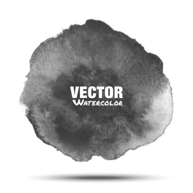 Koyu gri siyah şeffaf suluboya vektör daire leke gerçekçi kağıt suluboya dokulu beyaz arka plan üzerinde izole. Aquarelle gri canlı yer. Hafif yıkama çizim tasarım öğesi bulanıklık.