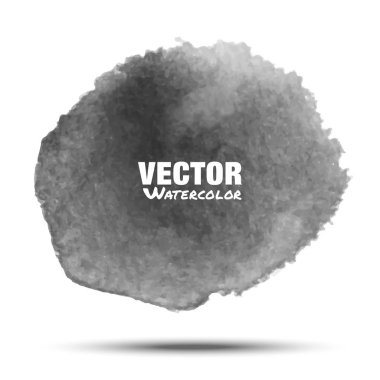 Koyu gri siyah şeffaf suluboya vektör daire leke gerçekçi kağıt suluboya dokulu beyaz arka plan üzerinde izole. Aquarelle gri canlı yer. Hafif yıkama çizim tasarım öğesi bulanıklık.