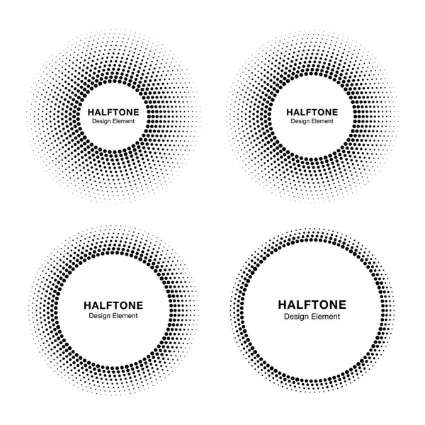 Conjunto de marcos de círculo vectorial de medio tono abstracto negro, elemento de diseño de emblema de logotipo para médicos, tratamiento, cosméticos. Icono de borde redondo usando puntos de círculo de medio tono textura vectorial — Vector de stock