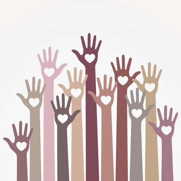Теплые пастельные светлые монохромные цвета красочные заботливые руки сердца векторный элемент дизайна логотипа. Добровольцы с сердцем подхватывают значок для образования, здравоохранения, медицины, волонтера, голосования . — стоковый вектор