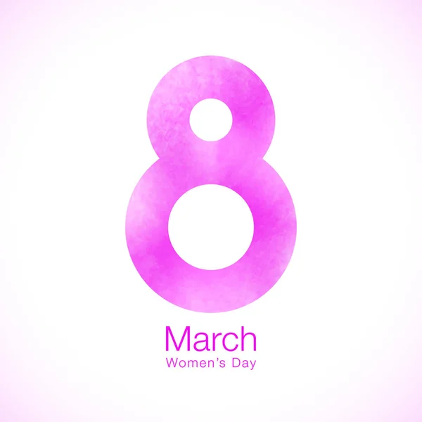 8 maart - Womens Day ontwerp voor een papieren van de wenskaartsjabloon. Symbool van internationale Womens dag helder paars roze waterverf op witte achtergrond. Vectorillustratie. — Stockvector